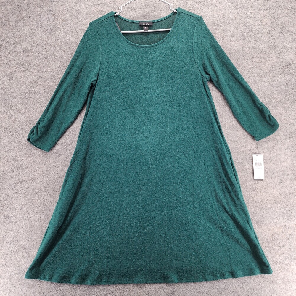 Alyx Dress Womens Medium Green 3/4 Sleeve Pockets